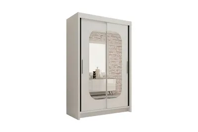 Produktbild von Schiebetürenschrank 150 cm Weiß mit Spiegeln, Kleiderschrank mit 2 Spiegeltüren und schwarzen Glaselementen, Lieferung bis in die Wohnung