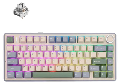 Obrázek produktu pro Bezdrátová mechanická herní klávesnice AULA F75 s RGB LED podsvícením - rozložení QWERTY (US) - 2,4 GHz/USB-C/Bluetooth pro Windows/Mac, barva: cedrově zelená, šedá, dřevěná, verze V3