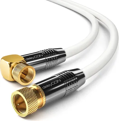 Produktbild von deleyCON 5m SAT Antennenkabel Satellitenkabel Koaxialkabel - HDTV Full HD - F-Stecker 90° Grad Gewinkelt zu F-Stecker Gerade - Weiß