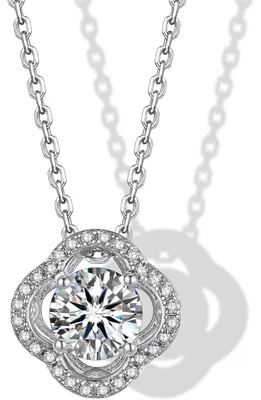 Productafbeelding van Halsketting voor dames, klavertje vier met moissanit, zilver 925, 1/2 karaat, solitair hanger, cadeau