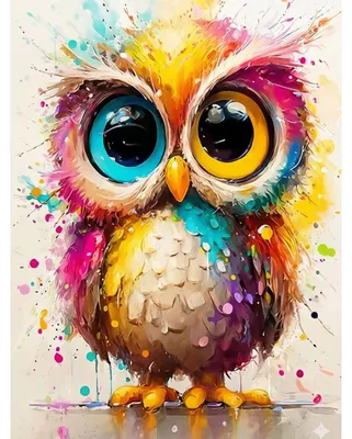 Diamond Painting Set Eule bunt 30x40 cm 5D DIY Bastelset rund