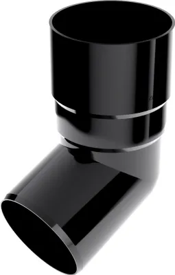A black plastic downpipe elbow with a 67-degree angle.