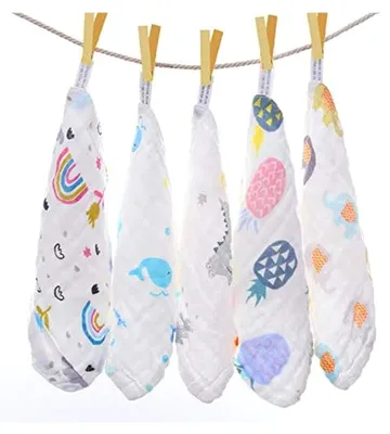 Produktbild von Waschlappen aus Musselin für Babys, weiche natürliche Baumwolle, 5 Stück, wiederverwendbare Tücher, 6-lagig, 25 x 25 cm