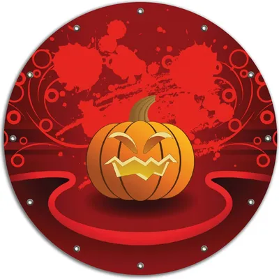 Produktbild von Wallario rundes Outdoor-Poster für Garten oder Balkon, Motiv Geschnitzter Halloween-Kürbis im Comic Stil, 90 cm Durchmesser