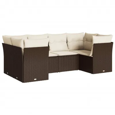 Produktbild von vidaXL 6-tlg. Garten-Sofagarnitur mit Kissen Braun Poly Rattan