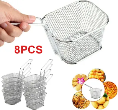 Produktbild von 8pcs Edelstahl Pommeskorb 10,5*8,5*6,3cm Mini Servierkorb Frittenkorb für Fritten Brathuhn Bielagen silber