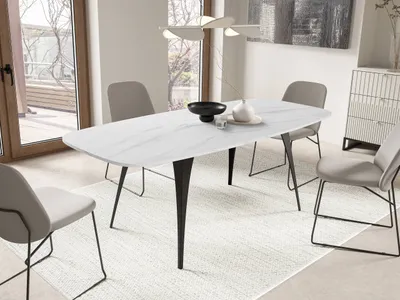 Image de Table à manger extensible STIWI - marbre clair / noir