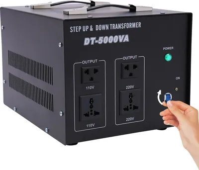 Immagine prodotto di Convertitore di tensione - Trasformatore step-up/step-down - Potenza 4500 W (5 kVA) - Tensione 110–220 V - 4 prese - Precisione ±1–3 % - UE - Nero