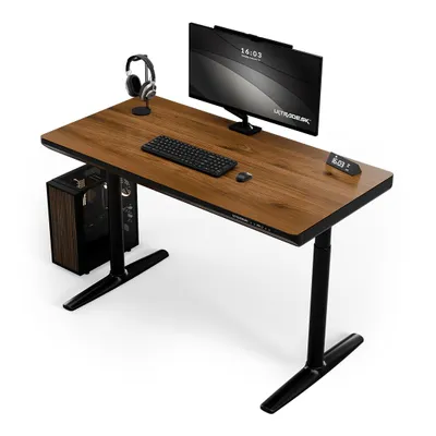 Immagine prodotto di Ultradesk SHIFT - Nero/Marrone - Scrivania per computer con regolazione elettrica dell'altezza, piano 140x70 cm, ampio cassetto, gestione cavi