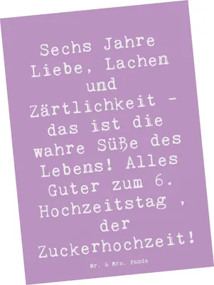 Produktbild von Mr. & Mrs. Panda Postkarte Spruch 6. Hochzeitstag Zuckerhochzeit - Lavendeltraum - Geschenk, bildkarte, Grußkarte, Ansichtskarte, Liebe, Feier, besondere Anlässe, Heirat