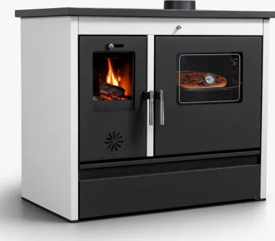Produktbild von Kaminofen mit Backfach und Herdplatte 4050 Lotus Classic Weiß Holzofen 11 kW Holz Ofen Mehrfachbelegung Kamin Heizofen Küchenherd