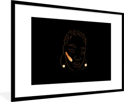 Produktbild von MuchoWow® Gerahmtes Poster Frau - Gold - Strichzeichnung 90x60 cm - Poster mit Schwarzem Bilderrahmen Wandposter Rahmen Foto Bilder - Wanddekoration - Fotos