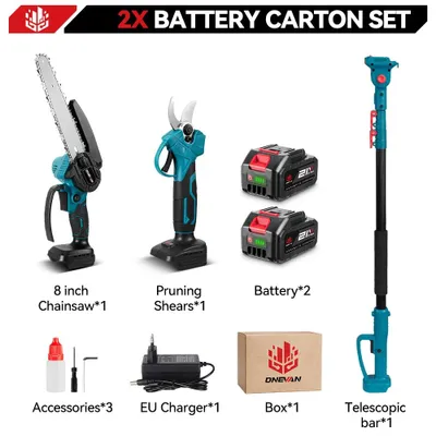 Image de Ensemble 4-en-1 sans fil : tronçonneuse et cisaille de jardin - 5500 W - Moteur sans balais - Lame de 20 cm - 2 batteries incluses