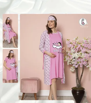Produktbild von Schwangerschafts Pyjama Set Rosa XL Umstandsmode Schlafanzug mit Überzieher 3 Teiler C-69
