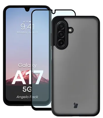 Produktbild von Schutzhülle + gehärtetem Glas für Galaxy A17 5G, Bizon Angelo Pack, Getönte mit schwarzem Rahmen