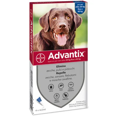 Zdjęcie produktu dla Advantix dla psów o wadze od 25 do 45 kg – krople na skórę odstraszające pchły, kleszcze i komary – BAYER – 4 pipety