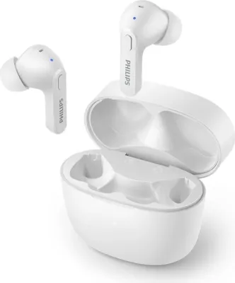 Produktbild von PHILIPS Truewireless Kopfhörer Bluetooth mit Mikrofon/Schweißbeständig, Im Ohr, 18 Stunden Spielzeit, Klassisches Design, Bequemer Sitz/Kabellose Kopfhörer/ TAT2206WT/00, Weiß