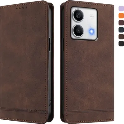 Image de Etui pour Xiaomi Redmi Note 13 5G, étui rétro en cuirPolyuréthaneavec support et fentes pour cartes de crédit Marron