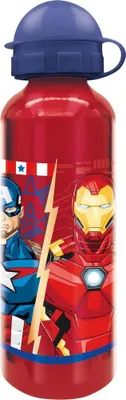 Image de Tataway Marvel Bouteille d'eau rouge pour enfants en aluminium Avengers, 530 ml, avec bec verseur et bouchon de sécurité