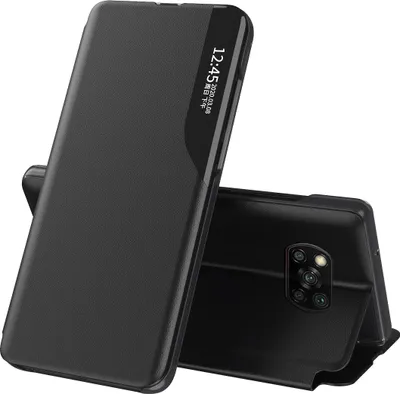 Immagine prodotto di Custodia Flip per Xiaomi Poco X3 Pro, custodia in Finto cuoio con finestra e funzione stand nero