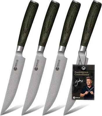 Imagen del producto de Juego de cuchillos para carne, 4 piezas – Cuchillos para carne de acero damasco