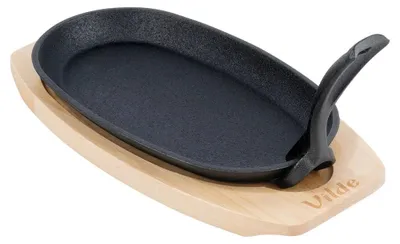 Image de Poêle de service en fonte avec plateau de service - 24 x 14 cm - Noir - Sans couvercle