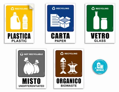 Zdjęcie produktu dla Naklejka do segregacji odpadów, duża, wymiary: 15 x 20 cm, wodoodporna, można ją myć, wykonana z materiału V