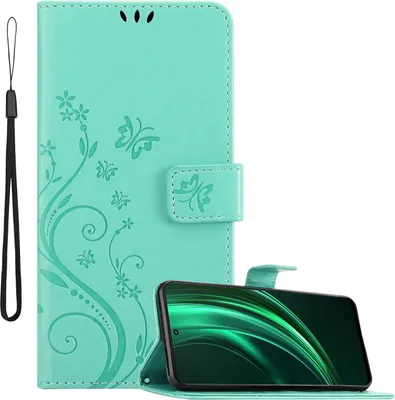 Image de Cadorabo Housse pour Realme 13 Housse en FLORAL TURQUOISE Housse de protection au design floral avec fermeture magnétique, fonction stand et porte-cartes Book Case Cover