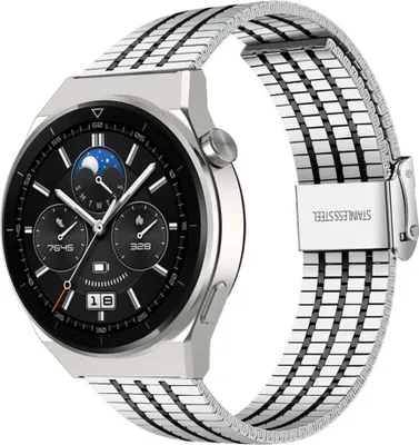 Produktbild von Strap-it Stahlarmband - Kompatibel mit Huawei Watch GT 3Armband 46mmHochwertiger EdelstahlHuawei watch strap Armband mit faltschließe für 22mmArmband Silber