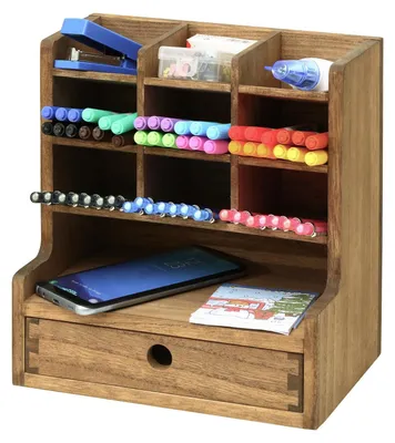 Produktbild von Eleganter Holz-Stiftehalter mit Schublade für Büroorganisation