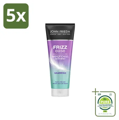 Imagen del producto de 5 unidades de champú John Frieda Frizz Ease Weightless Wonder, 250 ml cada uno. Pack grande