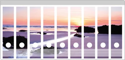 Produktbild von Wallario Ordnerrücken Sticker, selbstklebend für breite Ordner, 9 Stück, Motiv Sonnenuntergang am einsamen Strand