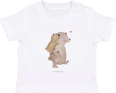 Produktbild von Mr. & Mrs. Panda Organic Baby Shirt Papa Bär 0. - 6. Monat - Weiß - Geschenk, Vatertag, Babyshirt, Kurzarmshirt, Geburtstag, Jerseyshirt,  T-Shirt, Muttertag