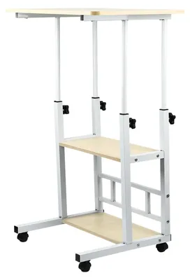 Produktbild von Rollbarer Beistelltisch fürs Sofa - Laptop Tisch Computertisch - L-förmiger Nachttisch - Mit 4 feststellbaren Rollen - Mit Ablage - Holzfarbe