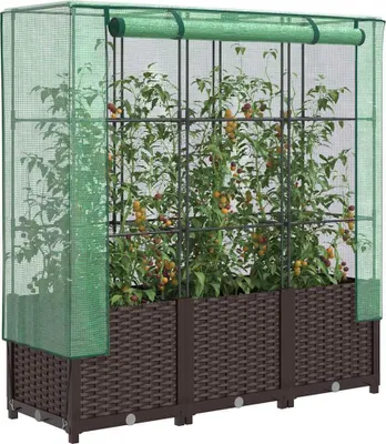 Produktbild von vidaXL Hochbeet mit Gewächshaus-Aufsatz Rattan-Optik 120x40x138 cm