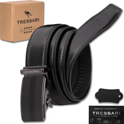 Productafbeelding van EDIBAZZAR | TRESSARI Herenleren riem, zwart, met automatische sluiting, 100% leer