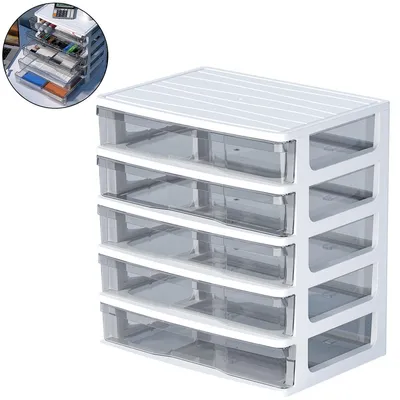 Produktbild von Organizer Schubladenbox Kunststoff 5 Fächer transparent kompakt 23,5x18x26cm Aufbewahrung für Büro Schmuck Bastelbedarf