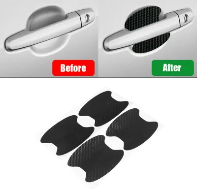 Immagine prodotto di 4 coperture per maniglie delle porte, protezione in fibra di carbonio, adesivi antigraffio per auto, camion, universali (nero)
