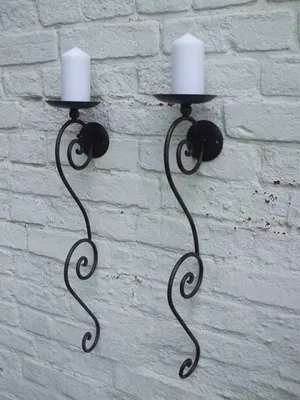 Produktbild von 2 Stück (2er-Set) Wandkerzenhalter, Wandleuchter, 58cm, Schmiedeeisen set