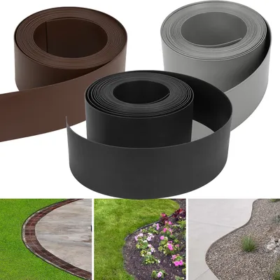 Produktbild von VINGO Rasenkante Kunststoff Flexible runden Oberkante (Hoehe 12,5 cm Laenge 25 m, Grau) Verhindert das Durchwachsen von Rasen Gartenumrandung Pflasterstein rasenkante, witterungsbestaendigen
