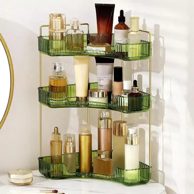 Image de Organisateur de maquillage d'angle en acrylique, à 3 niveaux, au design luxueux