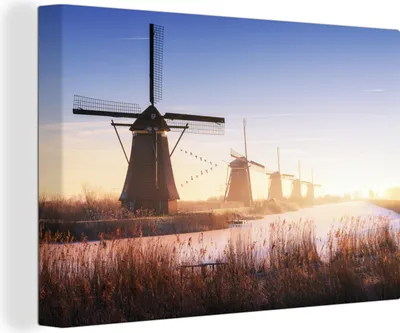 Obrázok produktu pre OneMillionCanvasses® - Obrazy na plátne - 140x90 cm, The Windmills of Kinderdijk, nástenné umenie Print Wall Decoration