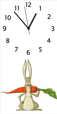 Produktbild von Wallario Design Wanduhr bedruckt, Größe 30 x 60 cm, Motiv: Lustiger Hase mit Möhre im Comic Stil