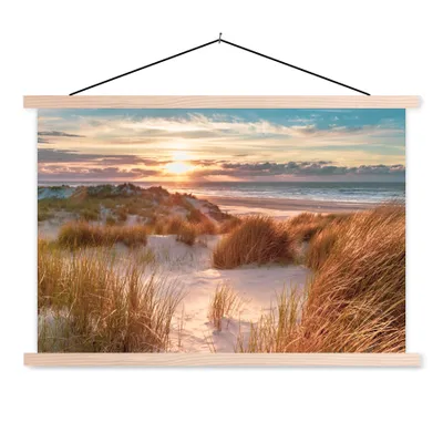 Produktbild von MuchoWow® Textilposter Düne - Pflanzen - Sonnenuntergang - Strand - Meer 60x40 cm mit holzfarbenen Rahmen - Bilder