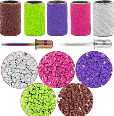 Image de 300 pièces de manchons abrasifs Fraise à ongles 80/120/150/180/240 Grit avec 2 pièces de foret à ongles
