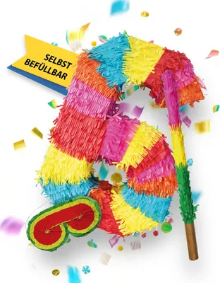 Produktbild von Pinata Zahl 6 Set mit Stab und Augenmaske für Kinder-Geburtstag Schlag-Spiel 50 x 35 x 8cm Dekoration Geburtstagsdeko