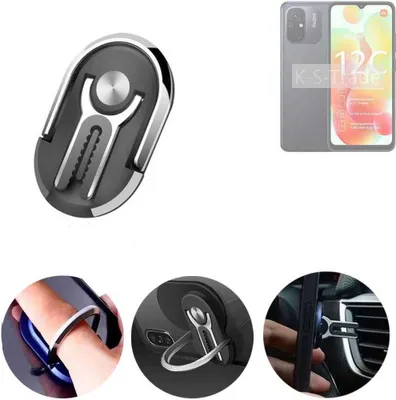 Produktbild von K-S-Trade 3in1 Smartphone-Ring Handy-Ring kompatibel mit Xiaomi Redmi 12C Fingerhalterung  Handyring Tischständer Lüftungsgitter-Halterung Tisch