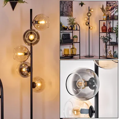 Produktbild von Cesaro Stehlampe aus Metall/Glas, Schwarz/Bernstein/Rauch/Klar, Retro-Design