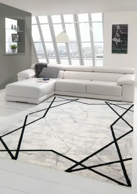 Obrázek produktu pro Moderní mramorový koberec s abstraktním vzorem v krémově černé barvě Velikost - 160 x 230 cm