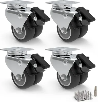 Produktbild von PRIOstahl Graue Doppelrollen Rollengröße: 50mm 4x Lenkrollen mit Bremse inkl. Befestigungsmaterial